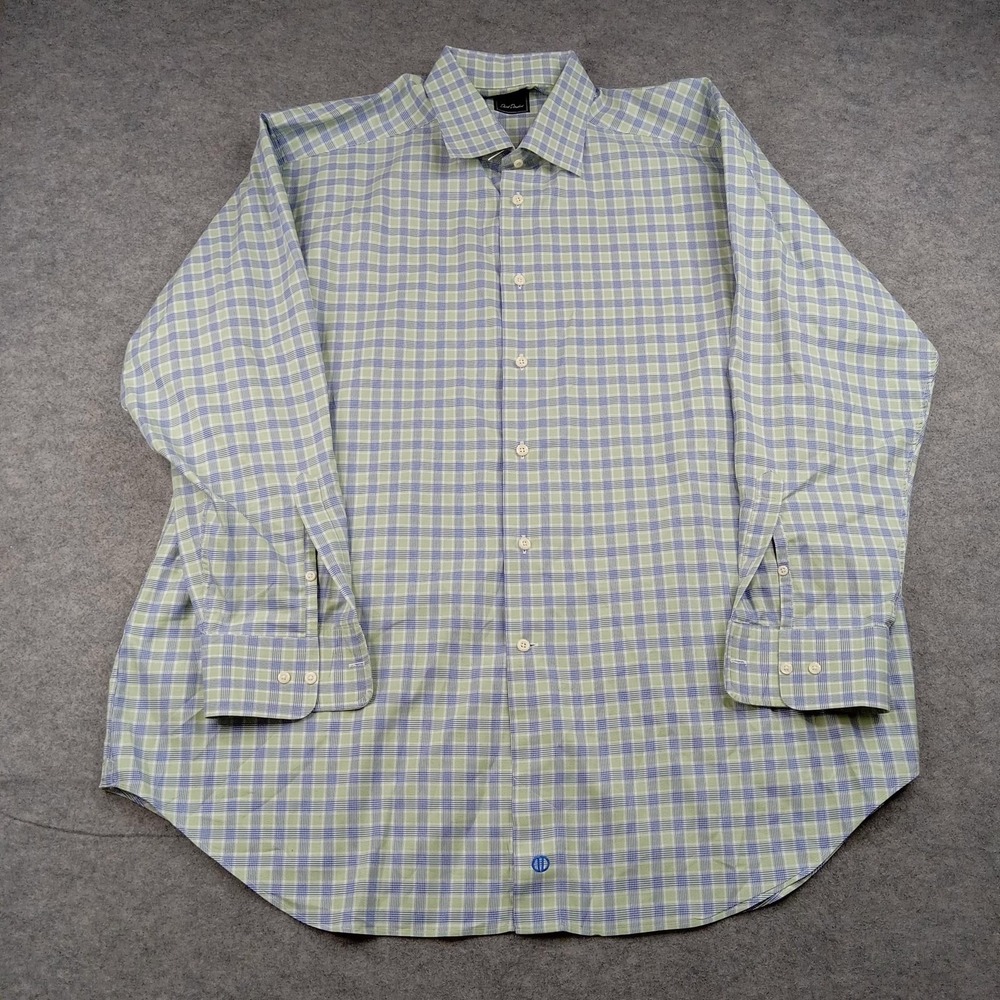 David Donahue Shirt Mens 18 34/35 Green Check Dress Button Front Long‎ Sleeve